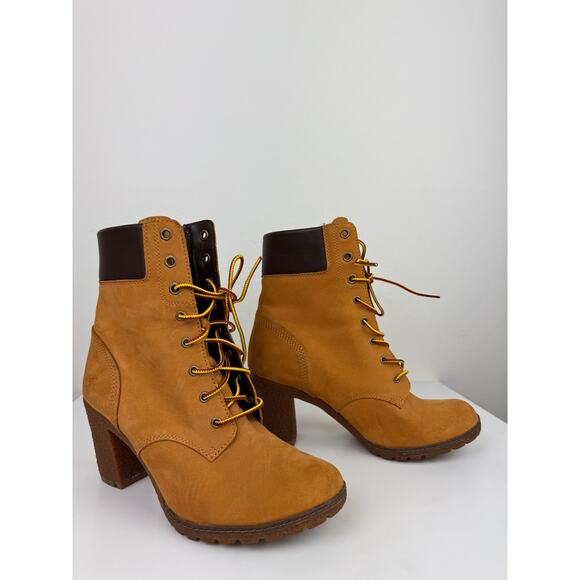 TIMBERLAND Glancy Women's Bootie 7.5 Tan Leather Block Heel Ankle Boots 8715A - Picture 2 of 9